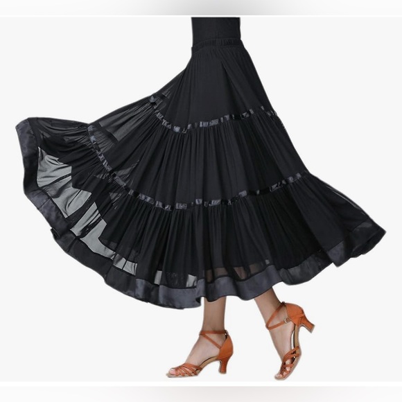CISMARK Long Modern Flamenco Waltz Standard Ballroom Dance Fancy Training Skirt - Picture 2 of 10